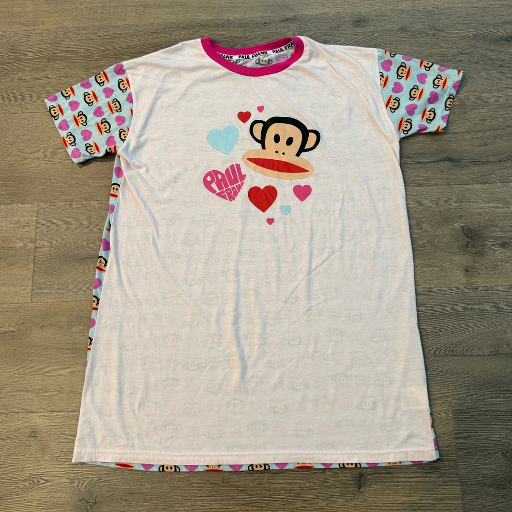 Paul Frank Monkey All Over Print Pink Women’s Sleep Gown Shirt Short Sleeve Y2K